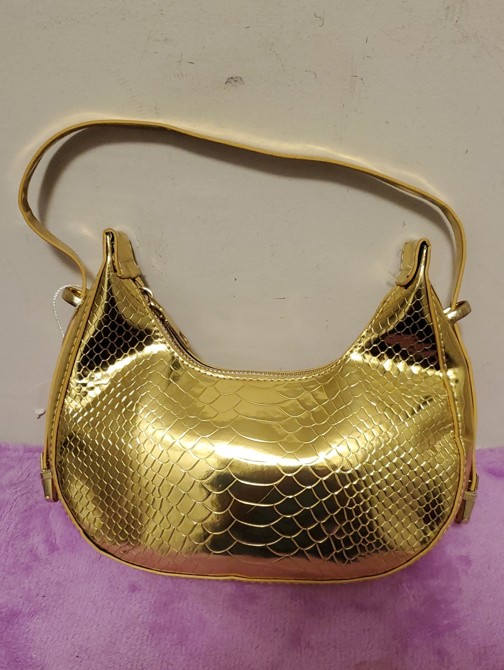 Pretty Angel Metallic Gold Snake-Embossed Shoulder Bag